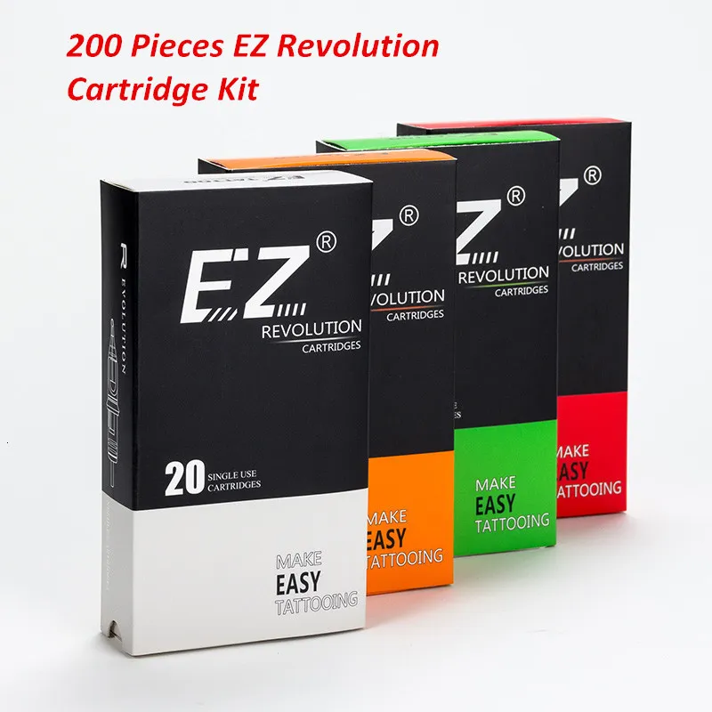 Tattoo Needles 200 Pcs Assorted Sizes EZ Revolution Cartridge Tattoo Needles Kit RL RS M1 RM Liner Shader for Rotary Pen Machine Grips 230630