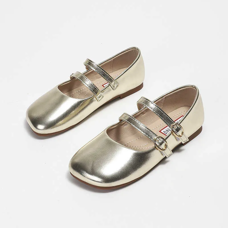 Turnschuhe Mädchen Mary Janes Einfache Silber Weiche Vielseitig Niedliche Quadratische Zehen Kinder Mode Prinzessin Wohnungen Casual 2023 Kinder Performance SchuheHKD230701