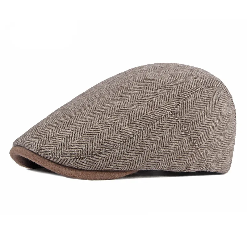 Casual Tweed Beret Hat For Men Flat Peaked Cap Male Spring Autumn British Forward Hats Cabbie Herringbone Newsboy Cap Adjustable