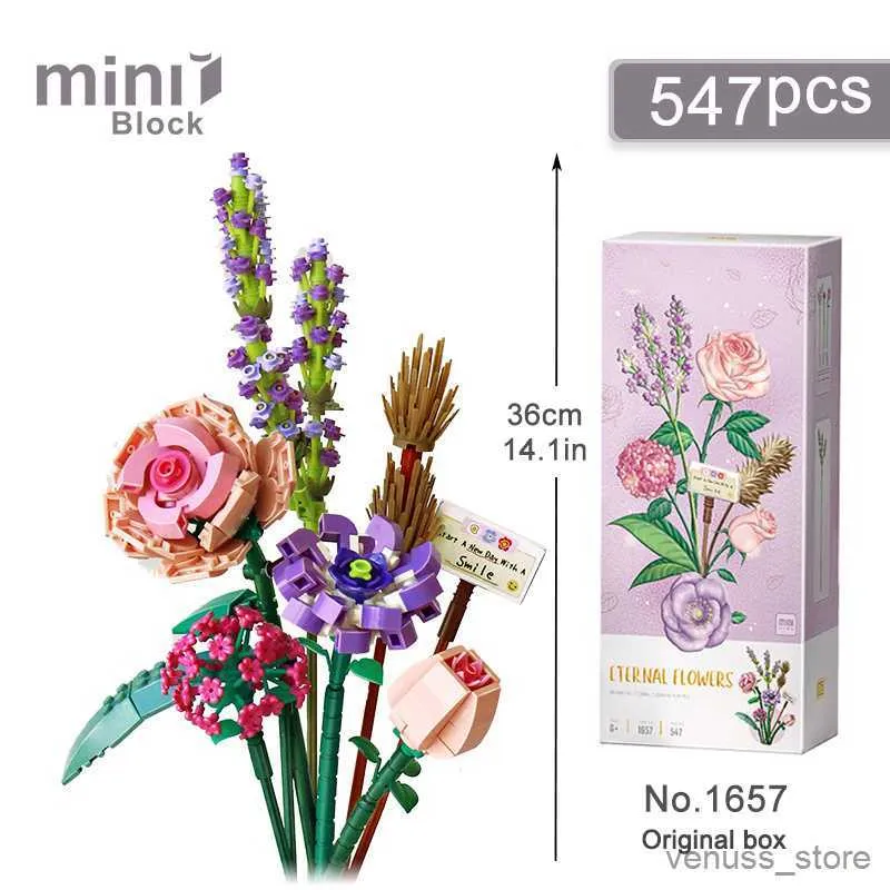 Blocchi Mini Bouquet Building Blocks Rosa romantica Crisantemo Pianta Simulazione in vaso Ornamento floreale Giocattolo per bambini Regalo fidanzata R230701