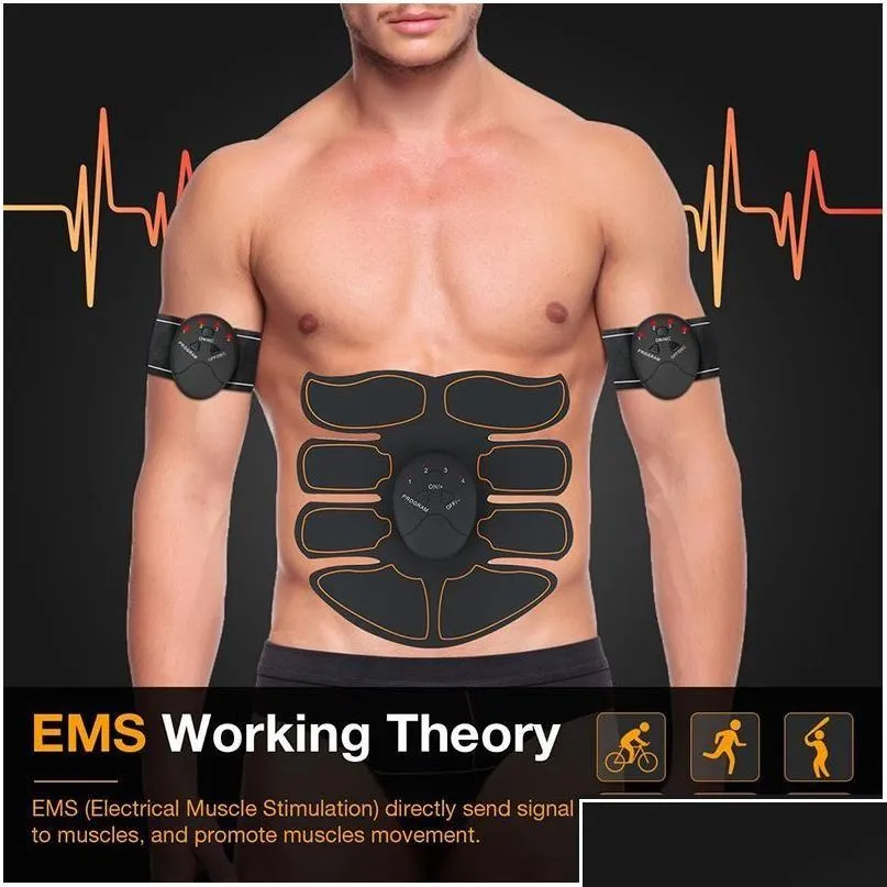 Produits de santé intelligents Ems Abdominal Muscle Exerciser Trainer Abs Stimator Fitness Gym Autocollants Pad Perte de Corps Minceur Masr Unisexe Dr Dhehi