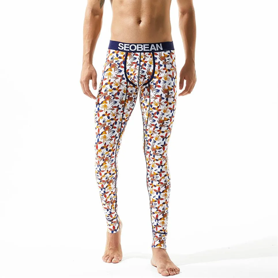 Calzoncillos largos sexis a la moda de invierno para hombre, ropa interior térmica de algodón con flores amarillas cálidas, mallas largas individuales, pantalones de alta calidad 278P