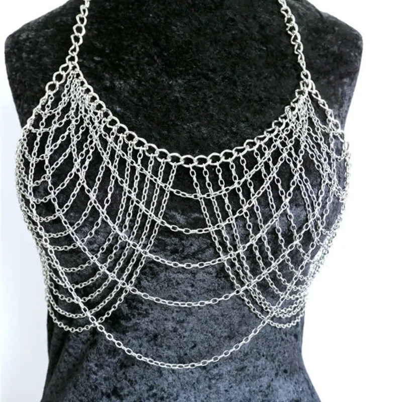 Other Fashion Accessories Fashion B663 Women Silver Chains Unique Design Layers Bra Chains Jewelry 2 Colors 230701