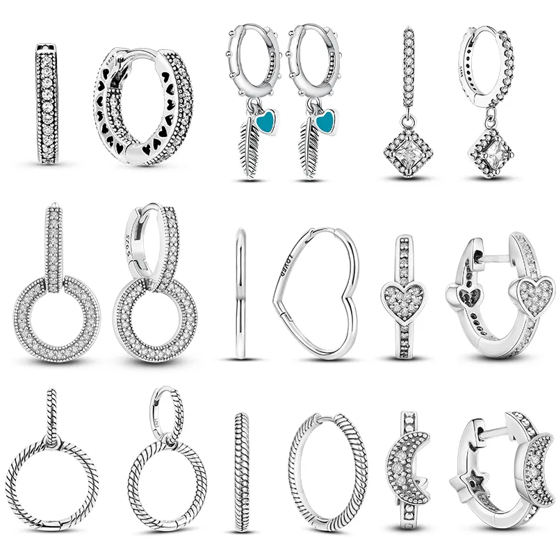 Orecchini a bottone in argento sterling 925 con stella e luna per le donne Confezione regalo di gioielli di design per fidanzamento di nozze Orecchini fai-da-te Pandora Accessori per ragazze alla moda