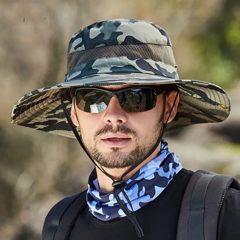 Camo Outdoor Sports Men Fishing Hat Camouflage Bucket Fisherman Camo  Ripstop Jungle Bush Hats Boonie