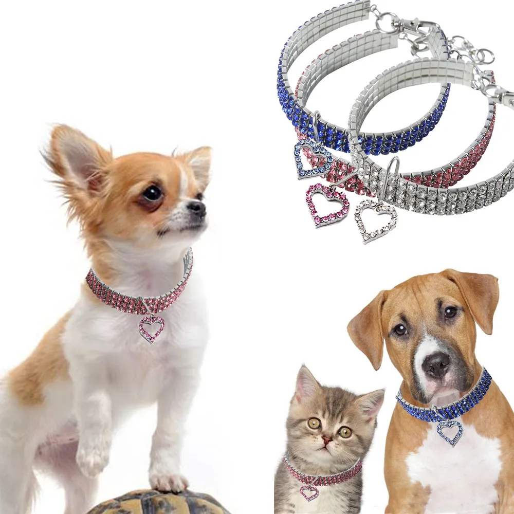 Coleira cheia de strass para animais de estimação, bling, coração, cristal, colar de diamantes, fantasia, estilo de casamento, colar, para, gatinho, filhote