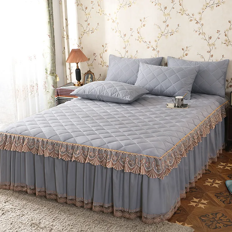 Jupe de lit dentelle coton lamin paissi bross jupe de lit housse de matelas 160x200 140x190 literie couvre lits chambre d coration 230630