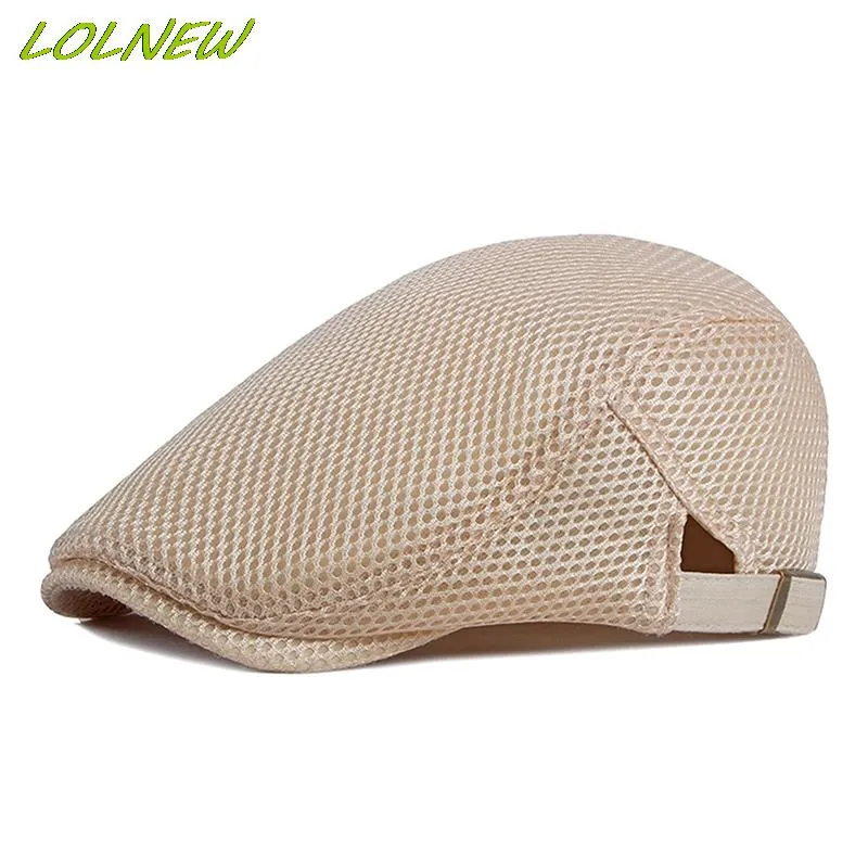 Solidny kolor oddychający czapka newsboy dla mężczyzn Boina Cabbie Cap Summer Sport Sport Golf Hat Gorras Planas Flat Caps