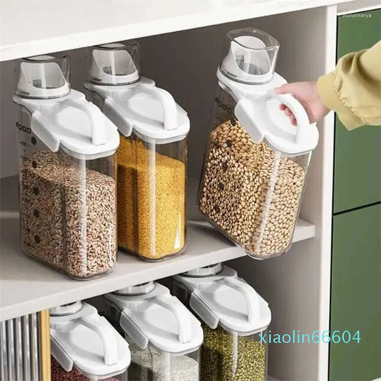 Lagringsflaskor 2000 ml transparent förseglad kan lufttät arrangör mat behållare plast multigrain tank kök tillbehör