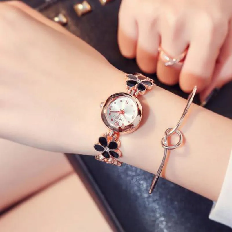 Armbandsur mode mini runda kvarts rostfritt urtavla casual handledsklockor blommband fashionabla klockvattentät armbandsur för kvinnor