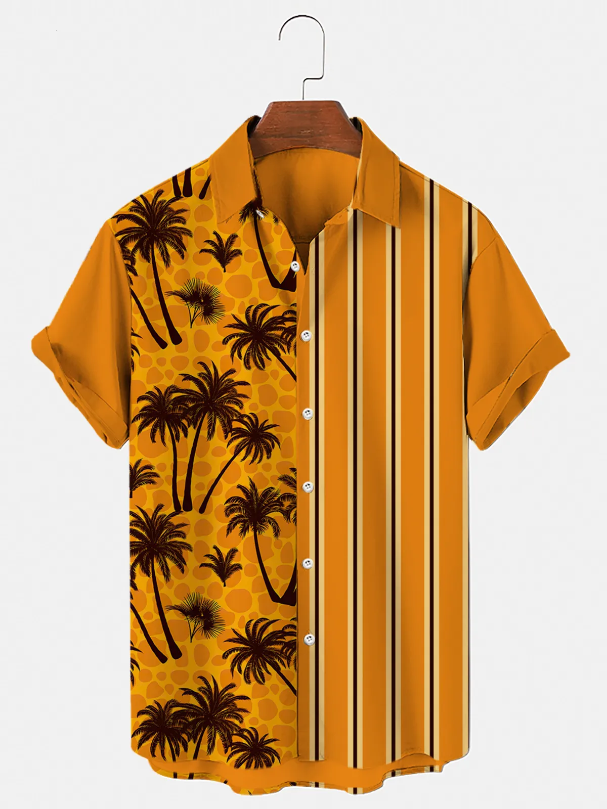 Herrpolos Hawaiian skjorta 6xl Lös stretchtopp och kvinnor 3D -tryck Coconut Tree Single Breasted Short Sleeve Beach 230630