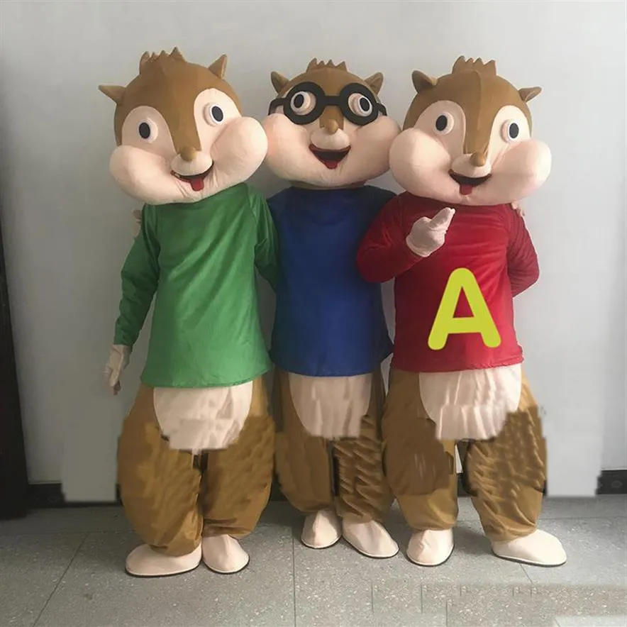 Usine de rabais 2018 Alvin et les personnages Chipmunk Costume de mascotte de dessin animé Anime Christmas300C