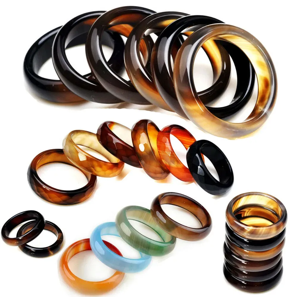 100pcs Wholesale Mixed Band Ring Colorful Natural Agate Gemstone Rings