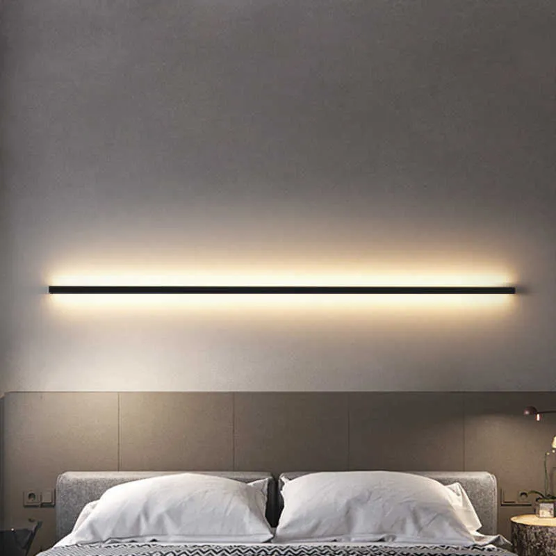 Lambalar Modern 60/80/100/120 cm LED Duvar Işıkları Karartma Anahtarı Yatak Odası Başucu Aplikleri Siyah Altın Beyaz Metal Salonu Koridor Banyo LampHKD230701