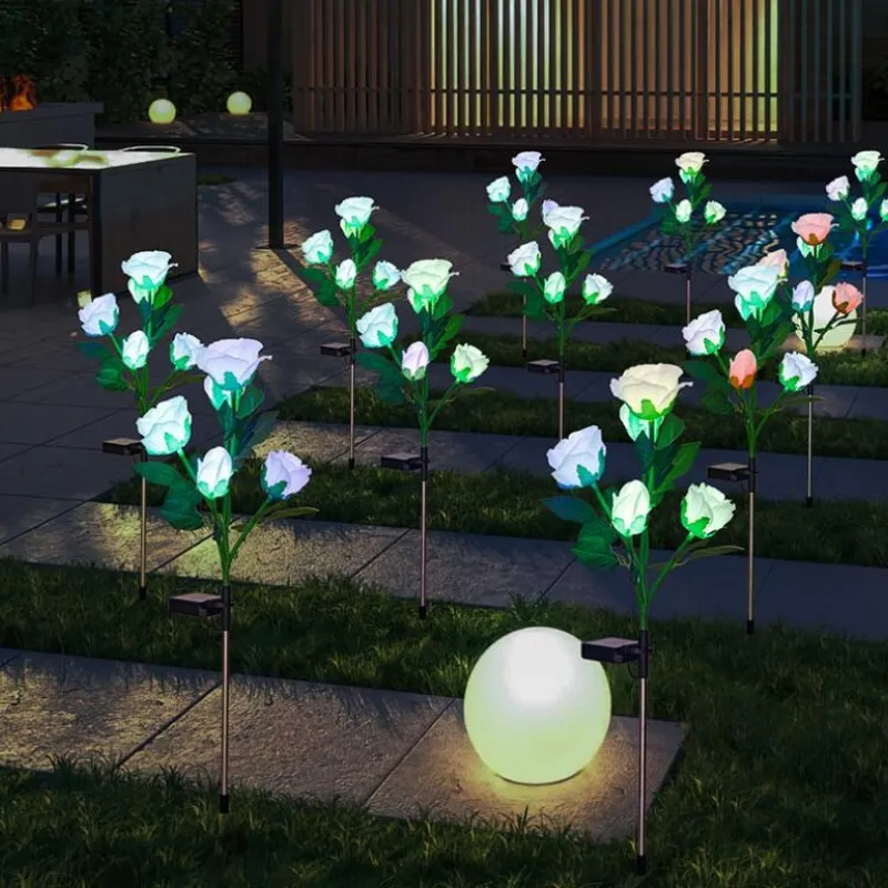 Simulering av färgglada Solar Rose Lights Landscape Garden Garden Lawn Decorative Lights