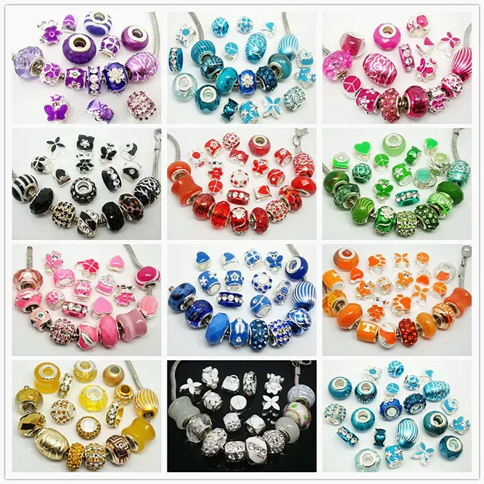 100pcsLot mixed Color Fashion Charms Beads for Jewelry Making Loose Big Hole Charms DIY Beads for European Bracelet Wholesale in Bulk