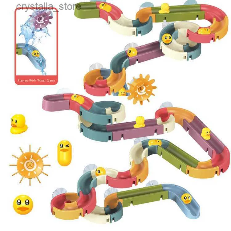 Baby DIY Assembling Track Slide Sug Cup Toys Bad Tub Toys Baby Badrum Badtub Dusch Toy Set Duck Water Toys For Children L230518