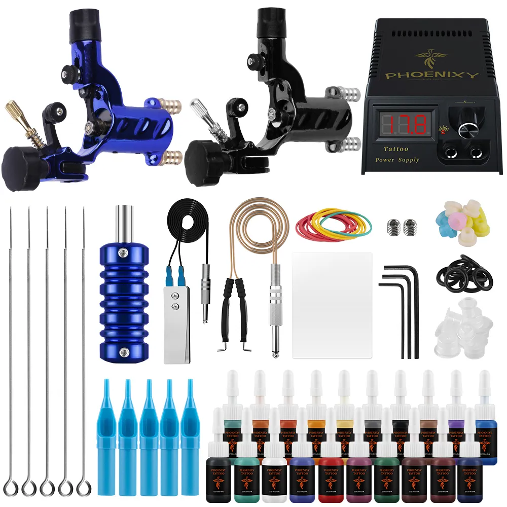 Tattoo Machine Tattoo Kit 2 Tattoo Machines Gun 20pc Ink Power Supply Tattoo Grips Body Art Tools Complete Tattoo Set Accessories Supplies Art 230630