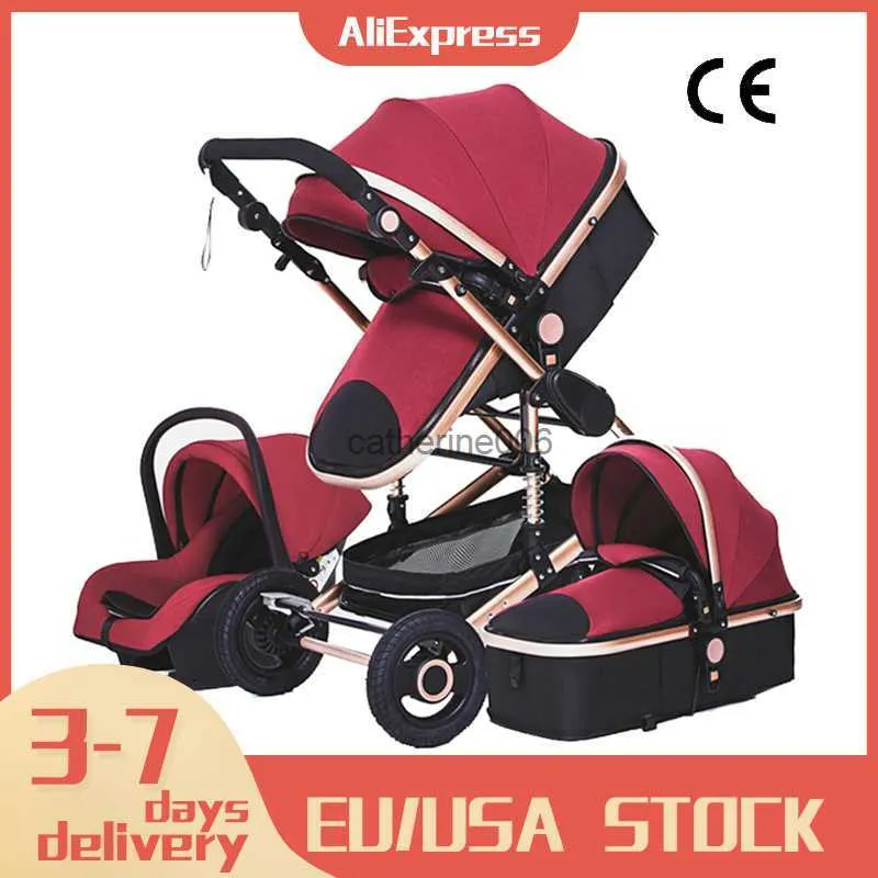 Multifunctionele 3 in 1 Kinderwagen luxe Draagbare Hoge Landschap 4 Wiel Wandelwagen Opvouwbare Vervoer Gouden Baby Pasgeboren Kinderwagen L230625