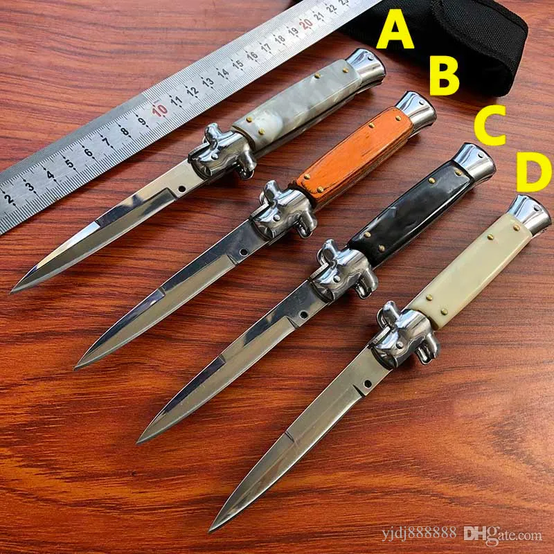 New 9 Inch US Italian Style Automatic Folding Knife 440C Mirror Blade Stiletto Mafia Single Action Tactical EDC Tool Survival Auto Pocket Knives BM 4300 UT85 UT88 C07