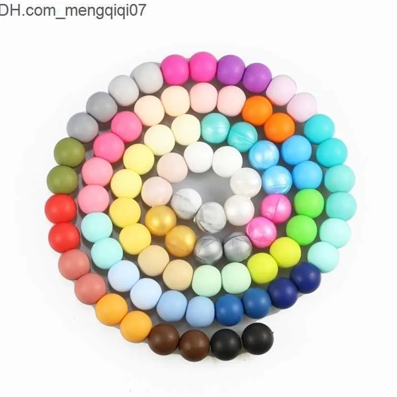 노리개 Teethers 100pc 15mm 느슨한 실리콘 구슬 Teething 목걸이 아기 씹기 Teether A 무료 teether Z230701