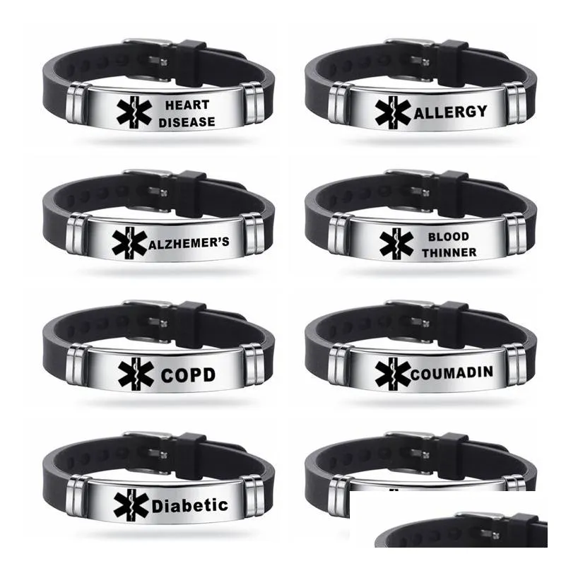 Other Bracelets Engravable Medical Id Bracelet - Stainless Steel For Diabetes Epilepsy Alzheimers Allergies. Unisex Sile Band Wholes Dh1Vj