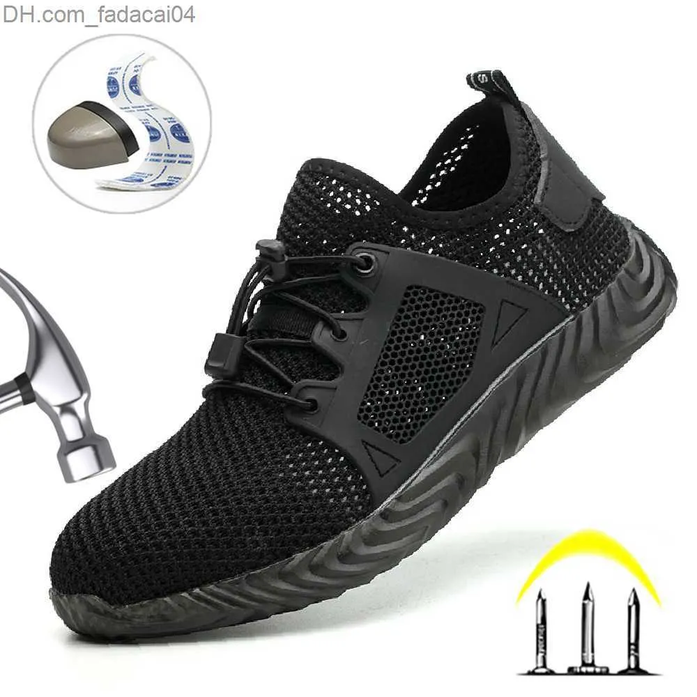 Safety Shoes Safety Shoes Summer Air Mesh Breathable Work Steel Toe Shoe Men Sneakers AntiPuncture Outdoor Construction Plus Size 221110 Z230701