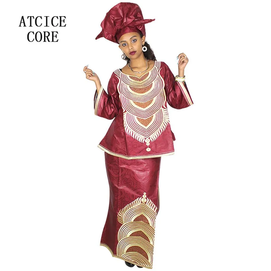 Ubrania etniczne Afrykańskie sukienki dla kobiet projektowanie mody Bazin riche haft krótki raper311s