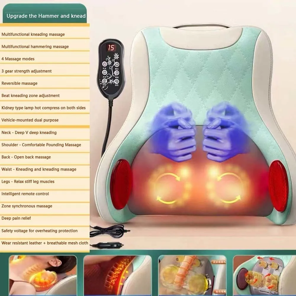 Nekkussen masseren Elektrische verwarming Massagekussen Schouder Rug Kneden Nekmassageapparaat Gezondheidszorg Ontspanningsapparatuur Spierpijnverlichting Thuis 230701