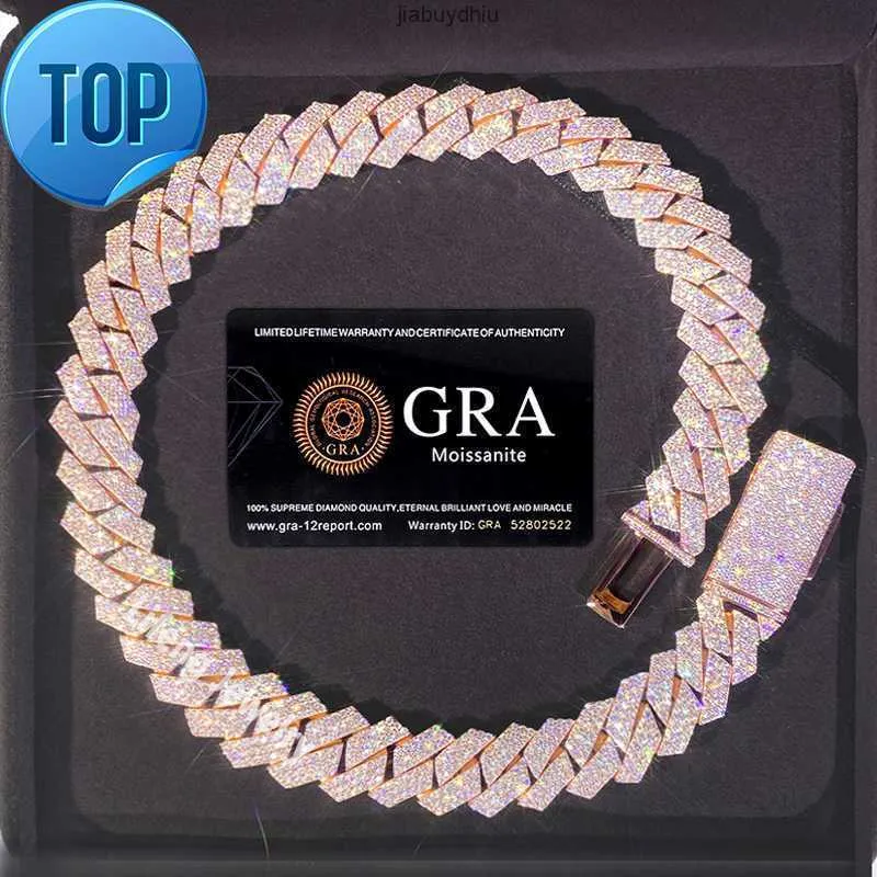 2024 fashion High Quality 18 Mm 3 Rows Vvs Moissanite Jewelry Rose Gold Plated Cuban Chain Hip-hop Necklace for Men or Women