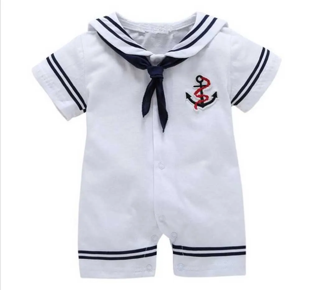 Footies Vêtements de bébé nouveau-né Blanc Marine Sailor uniformes barboteuses d'été pour bébé Combinaison une pièce à manches courtes bébé garçon fille vêtementsHKD230701