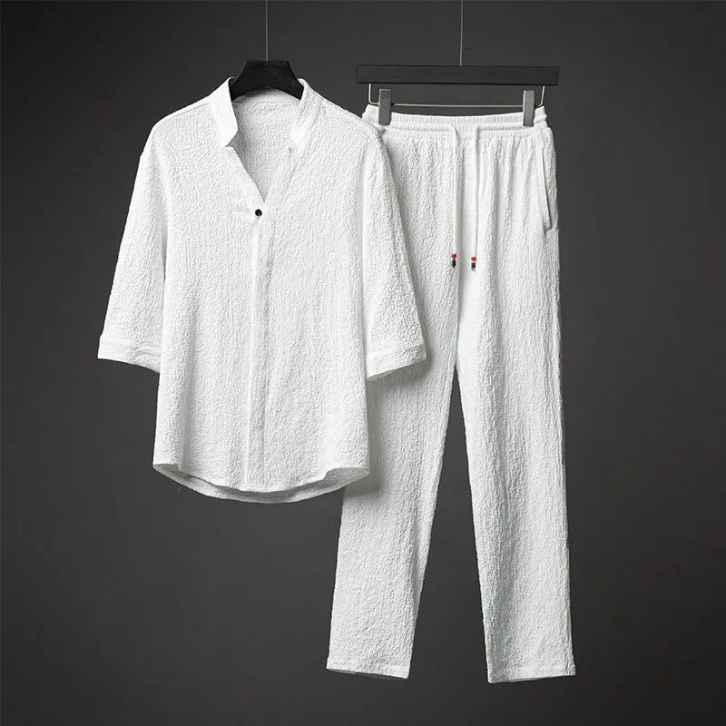 Tute da uomo Camicia Pantaloni Estate moda uomo casual tinta unita Maglietta classica set due pezzi di alta qualità 5XL 230630