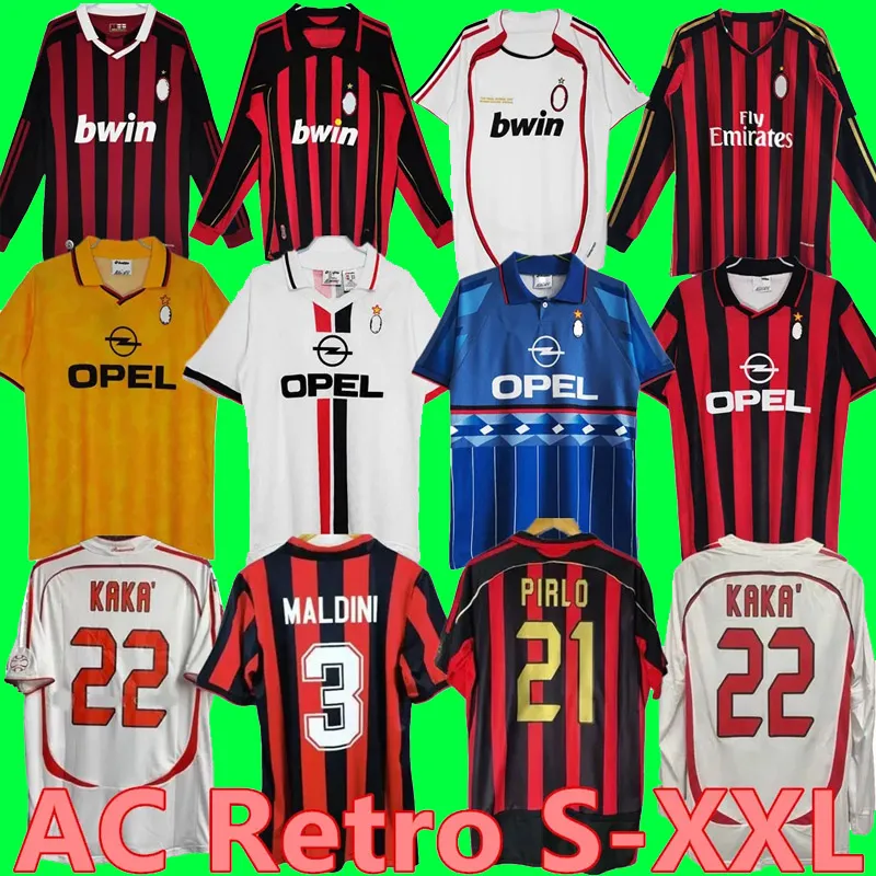 Retro voetbalshirts 90 91 95 96 97 Gullit 01 02 03 12 14 15 Maldini Van Basten voetbalshirt KAKA Inzaghi 06 07 PIRLO SHEVCHENKO BAGGIO Ac Milan jersey uniformen 2511