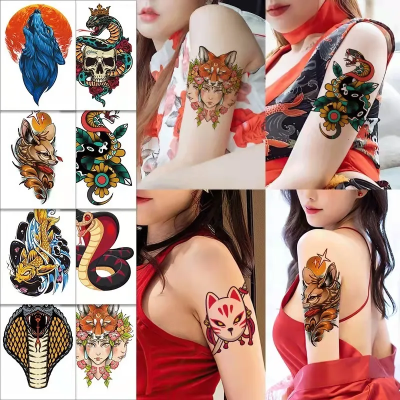 Temporäre Tattoos, 18-teilig, Blumen-Arm, temporäre Tattoo-Aufkleber, Set für Damen, wasserdicht, Farbe, großes Bild, halber Arm, Brust, Oberschenkel, sexy Kunst, Fake Tattoo 230701