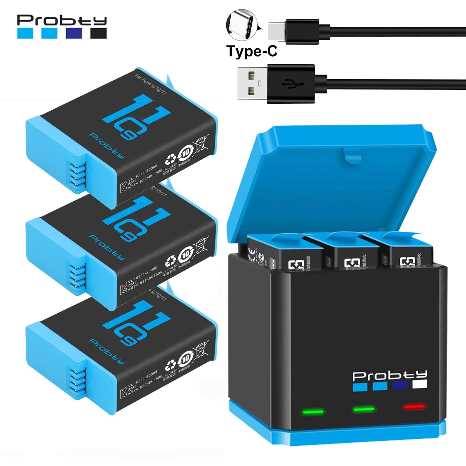 TELESIN-Batería Para GoPro Hero 12, 11, 10, 9, 1750 mAh, cargador rápido de  3 vías, caja de almacenamiento de tarjeta TF, accesorios para GoPro 12 10