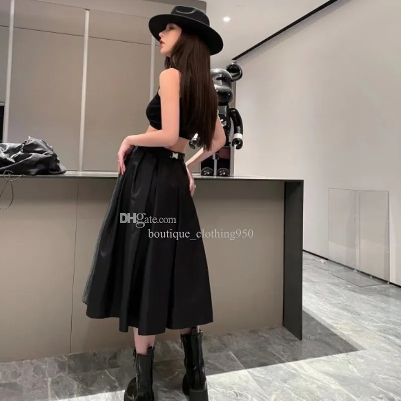 Luxury designer women Casual Dresses skirt PD recycled nylon triangle standard fashion woman swing skirt with pleated black skirt