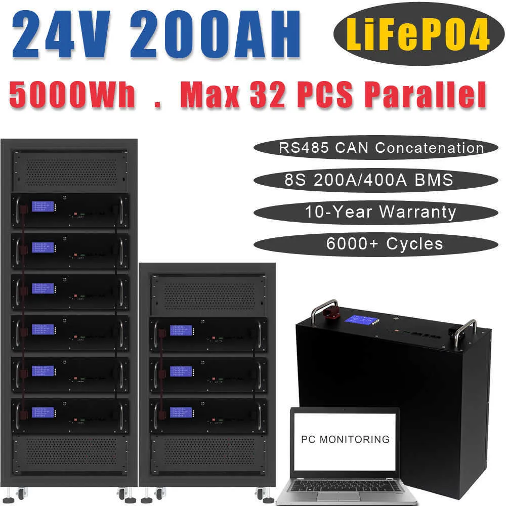 24V 200AH 300AH 29.2V 5KW 7KW LIFEPO4 Batteripaket 6000 cykler Can Rs485 RS232 Solenergilagring för basstationen