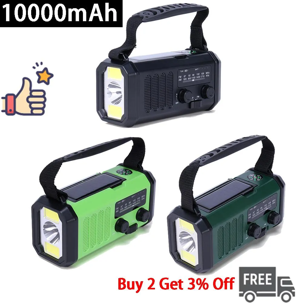 Radio 10000 mAh Notfallradio Solar-Handkurbelradio Tragbares Am/FM-Wetterradio mit Handy-Ladegerät, LED-Taschenlampe, Powerbank