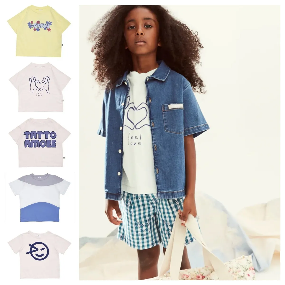 Conjuntos de roupas T-shirt infantil 2023 Spring Wyn Series Summer Boys Girls Cotton Printed Short Sleeve Tops Casual Shorts Confortáveis 230630