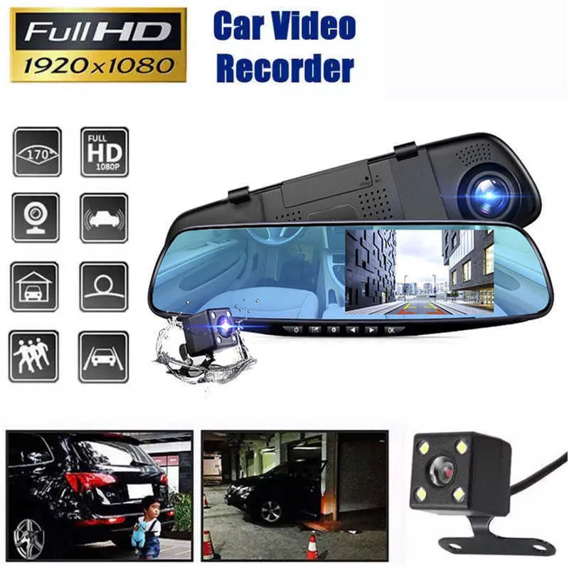 DVRS 43IN CAM CAR DVR 24H HD 1080P Dash Camera Dual soczewki rejestrator wideo 1080pcycle lusterka desca deska rozdzielcza recorderhkd230701