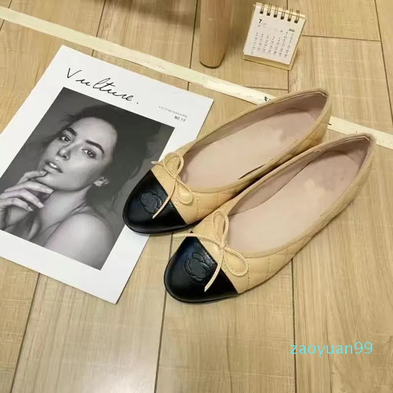 Luxury designer Black Ballet Flats Shoes Women brands Quilted Genuine Leather Slip Ballerina Round Toe Ladies Dress Shoes
