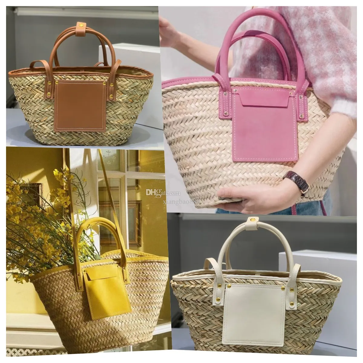 Le Petit Panier Soli Tote Women s Designer Summer Straw Basket Bag with Leather Trim Knitting Handbag Shoulder Carry