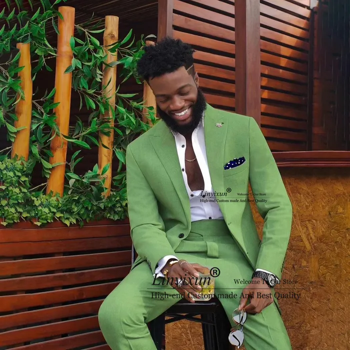 Costumes pour hommes Blazers Beau Vert Hommes Gar ons D honneur D ner Smokings De Mariage Slim Fit Formelle Affaires Blazer 2 Pi ce Ensemble Africain