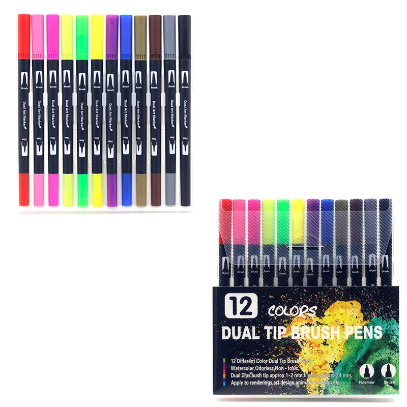 72 Colors Dual Tips Brush Drawing Pens Watercolor Art Markers Set for  Coloring 