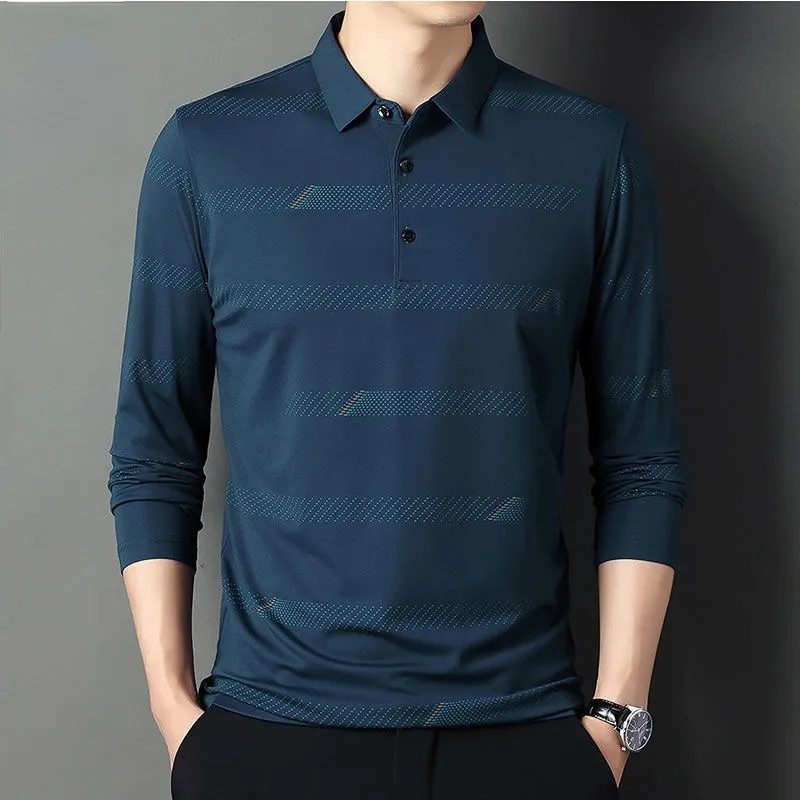 Hommes Polos Mode Hommes À Manches Longues En Coton À Rayures Polos Printemps Automne Coréen Casual Homme Vêtements Revers Lâche Streetwear Tops 2023 230630