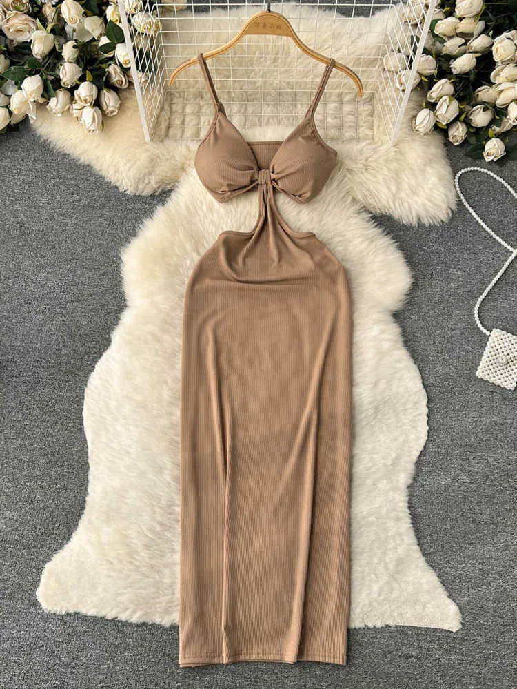 Casual Dresses Ins Fashion Ultra Thin High Waist Hollow Women's 2023 New Summer Sexy Beach Long Dress Party Tank Top P230606