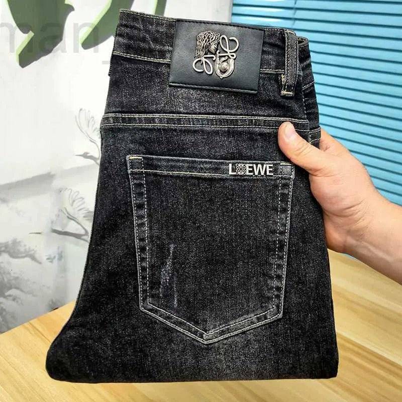 Men's Jeans designer Light luxury European jeans men's straight tube slim fit elastic tide brand printed youth high-end pants Y0N0