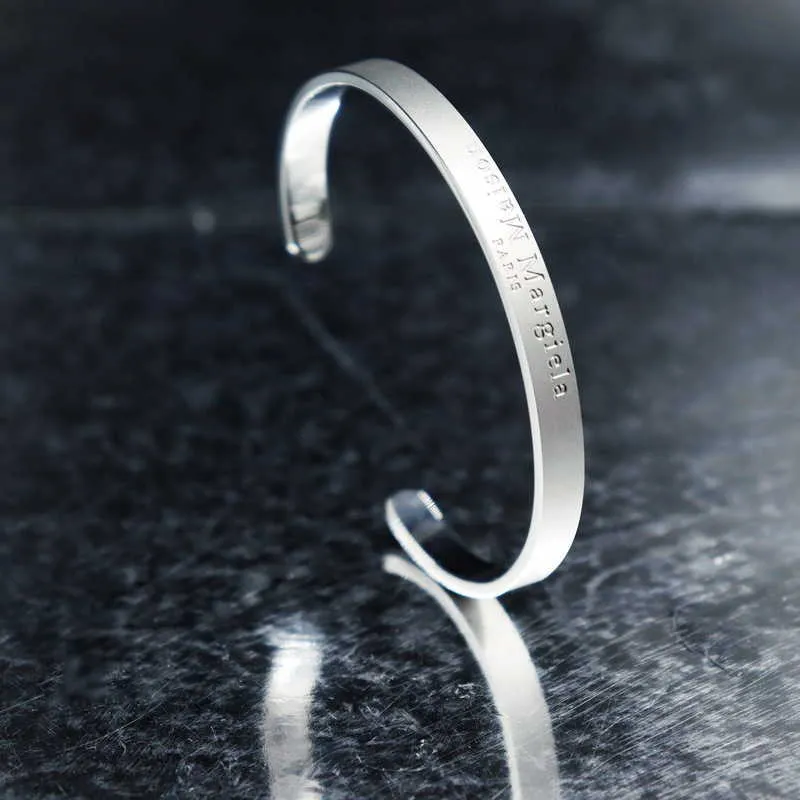 MM6 Style Titanium Steel Bangle Bracelet & Ring Set - Upside