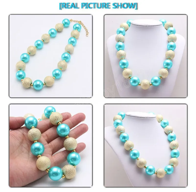 Sweet Lake Blue Pearl Girls Pearl Beads Necklace Children Kids Chunky Bubblegum Necklace Handmade Party Jewelry