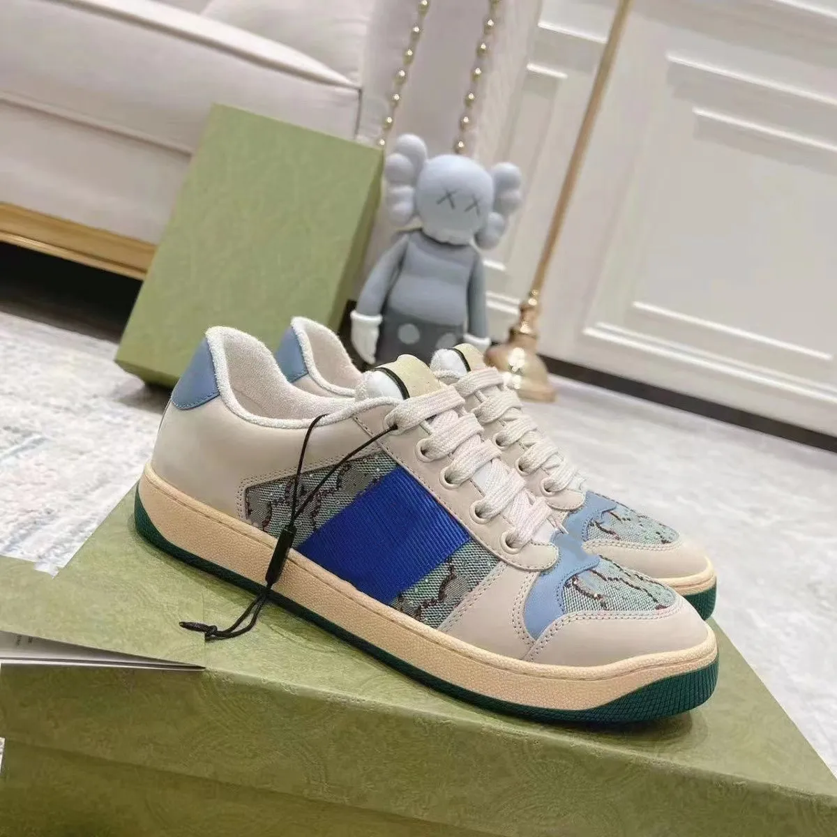 Designer Screeler Sneakers z kryształami buty mężczyźni kobiety klasyczne trenery beżowe i hebanowe płótno różowe i zielone vintage gumowe buty podeżne 04